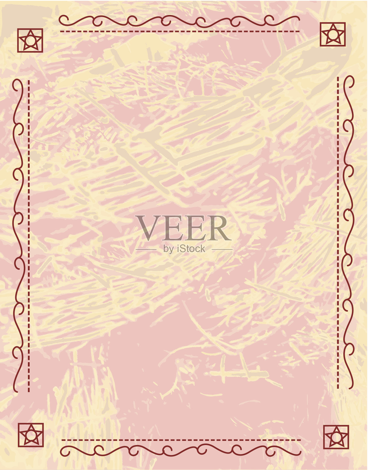 褐色和桃色纹理Grunge与线条艺术设计框架边界插画图片素材