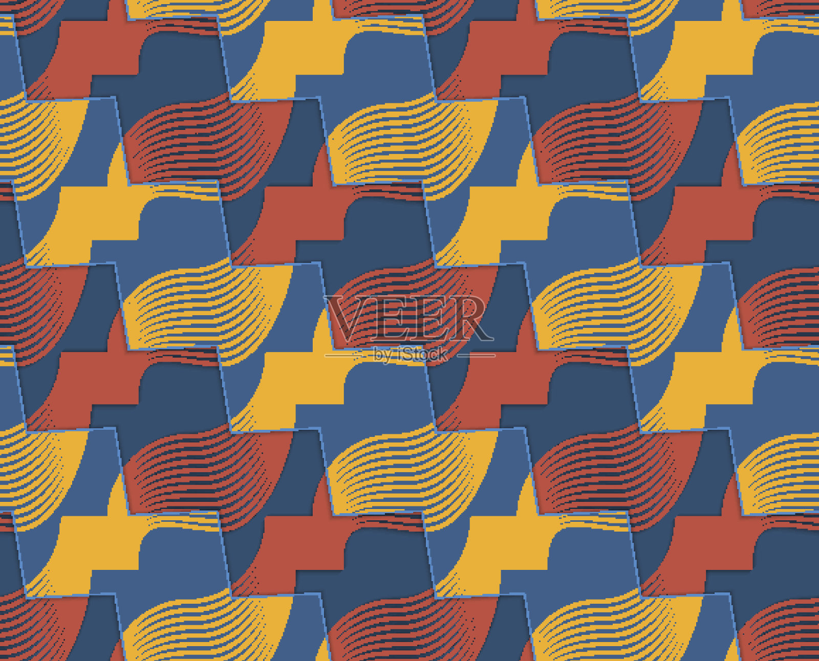 复古3D红、黄、蓝之字形切割丝带插画图片素材