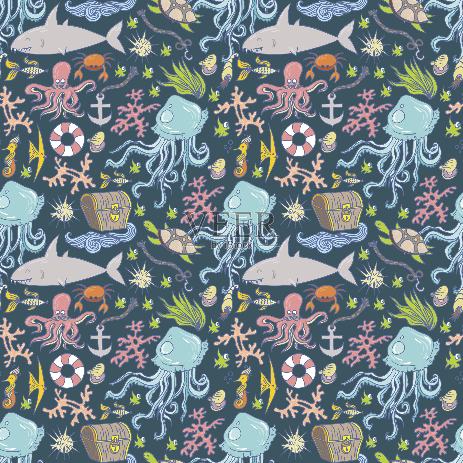 海洋生物模式插画图片素材