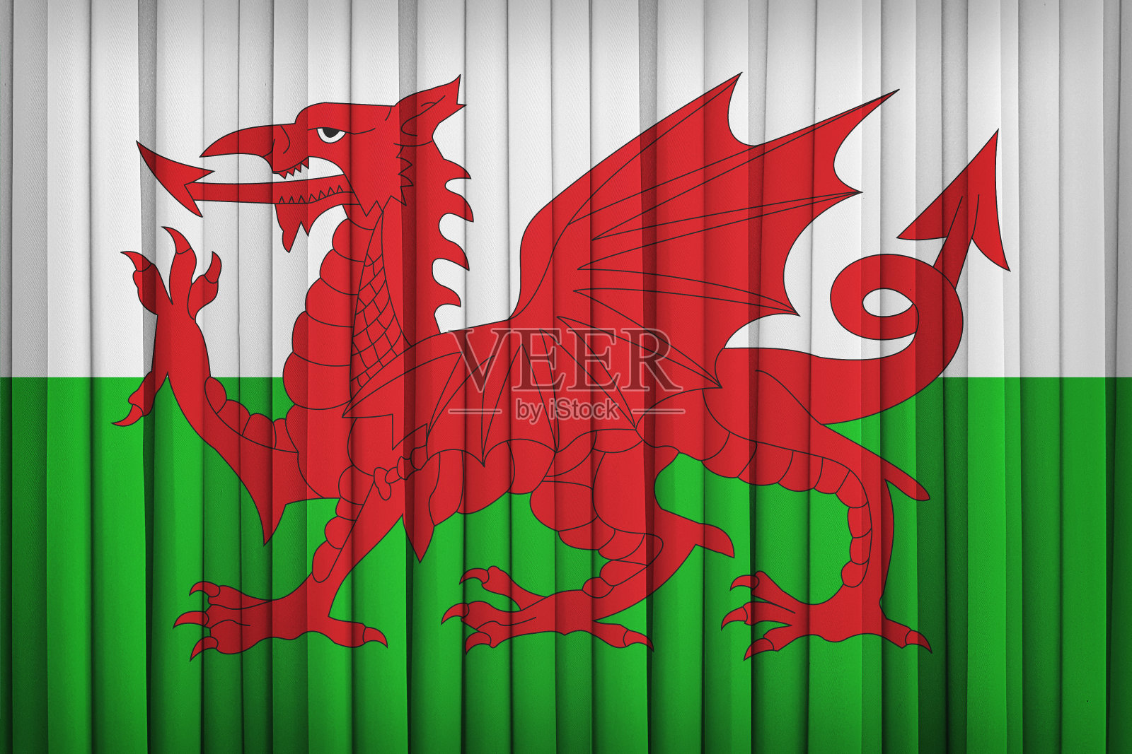 威尔士旗图案的织物窗帘，复古风格照片摄影图片