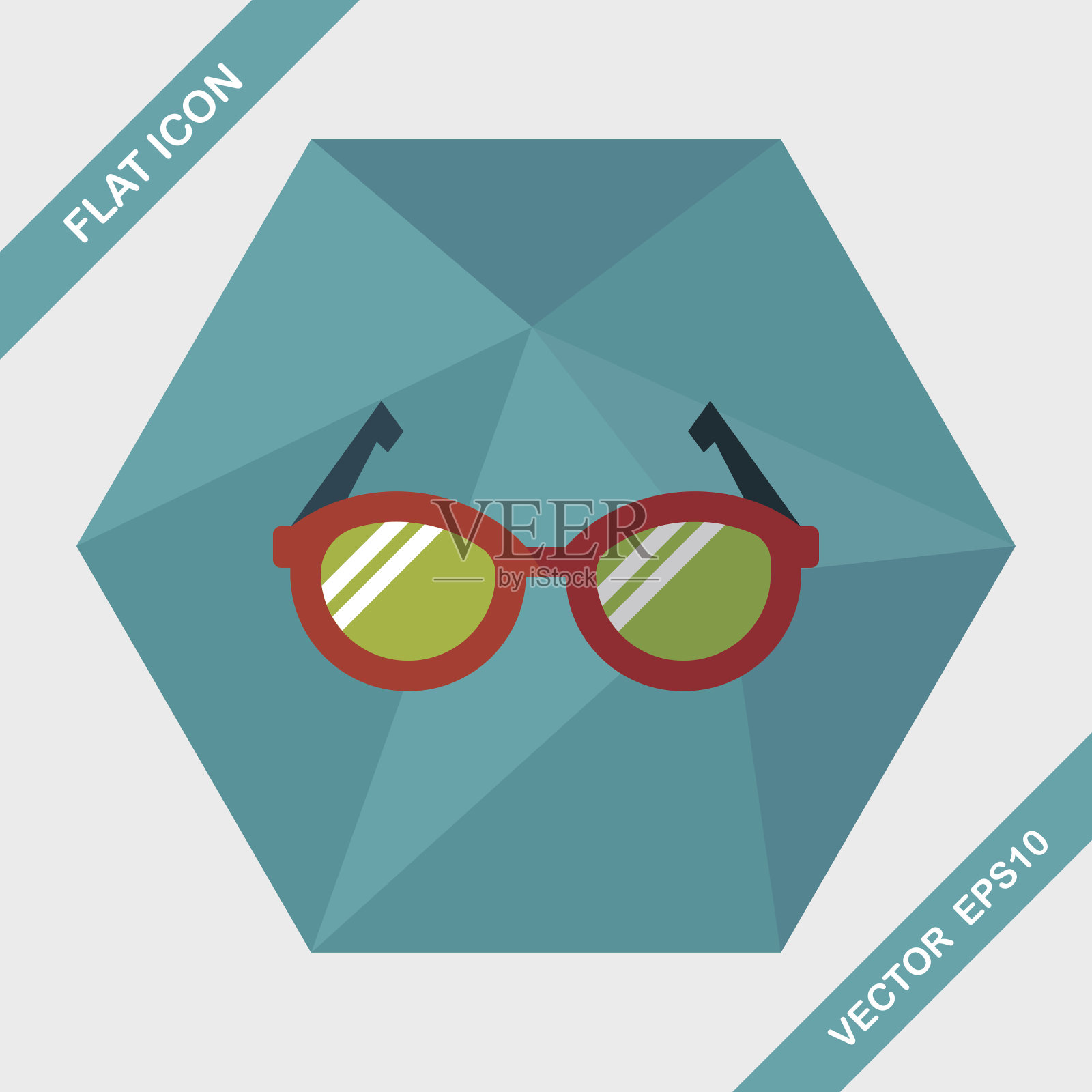 眼镜平面图标与长阴影，eps10插画图片素材