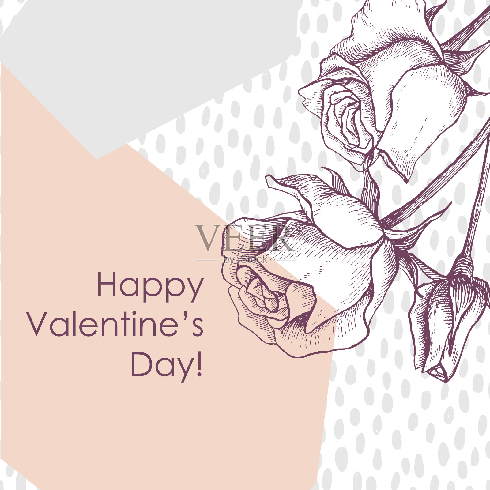 现代情人节贺卡与手绘植物玫瑰插画图片素材