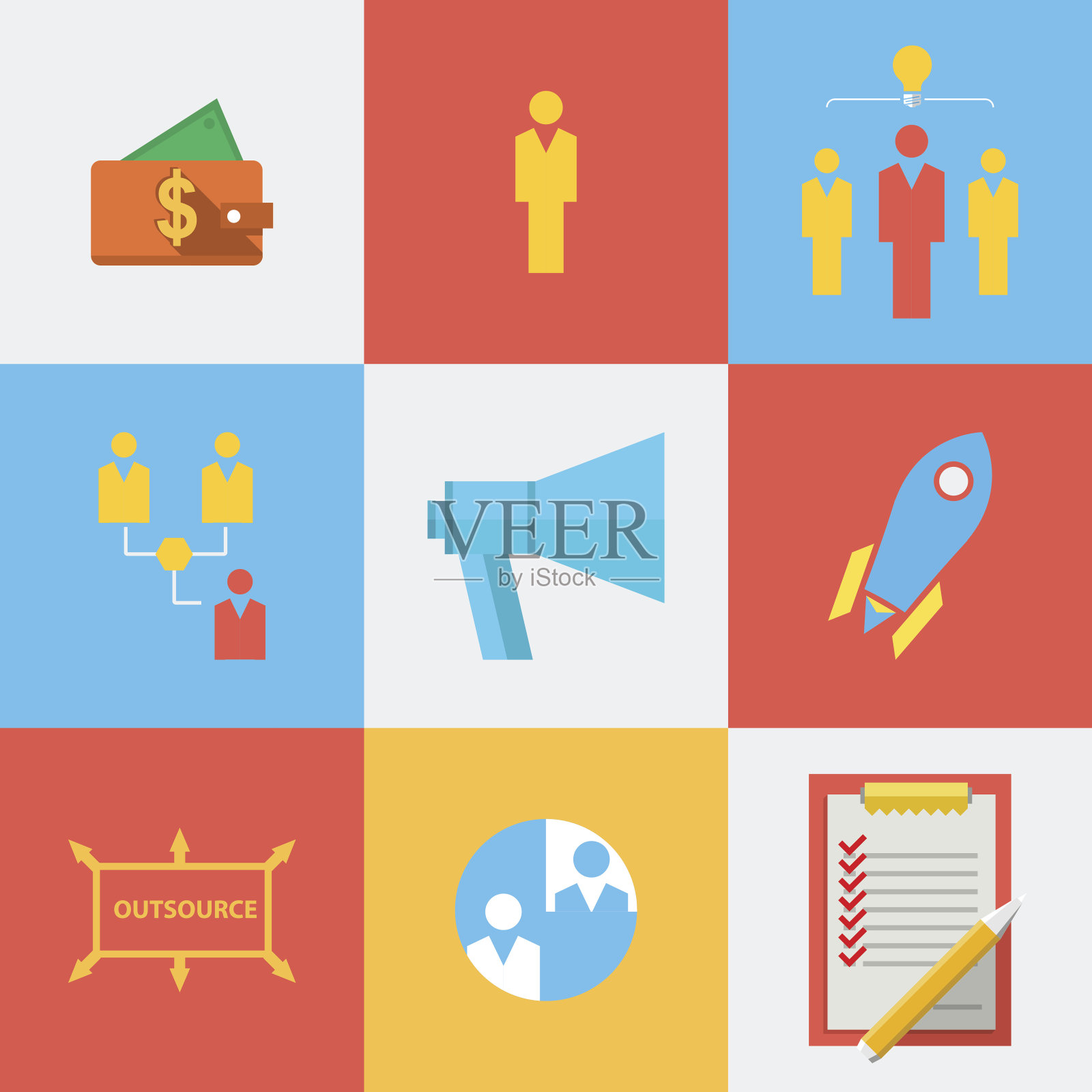 外包团队的平面图标插画图片素材