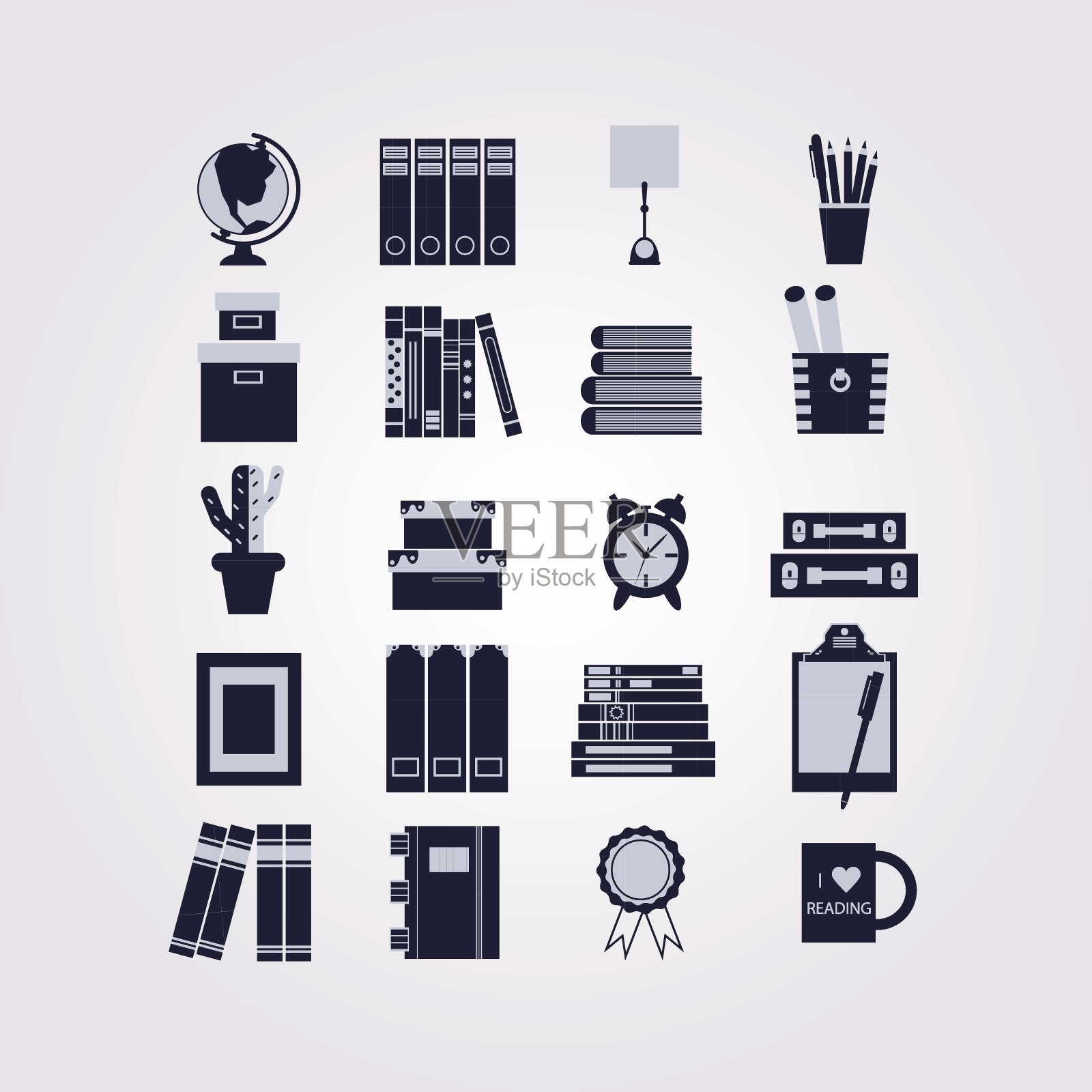 教育，图书馆，学习和书架装饰图标集图标素材