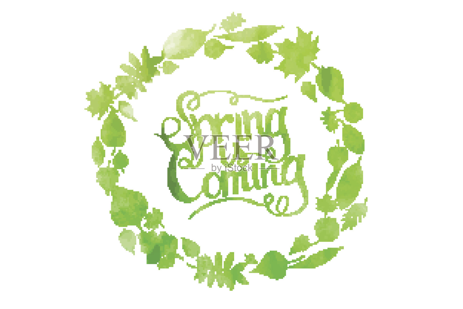 绿色水彩题词春天来了插画图片素材