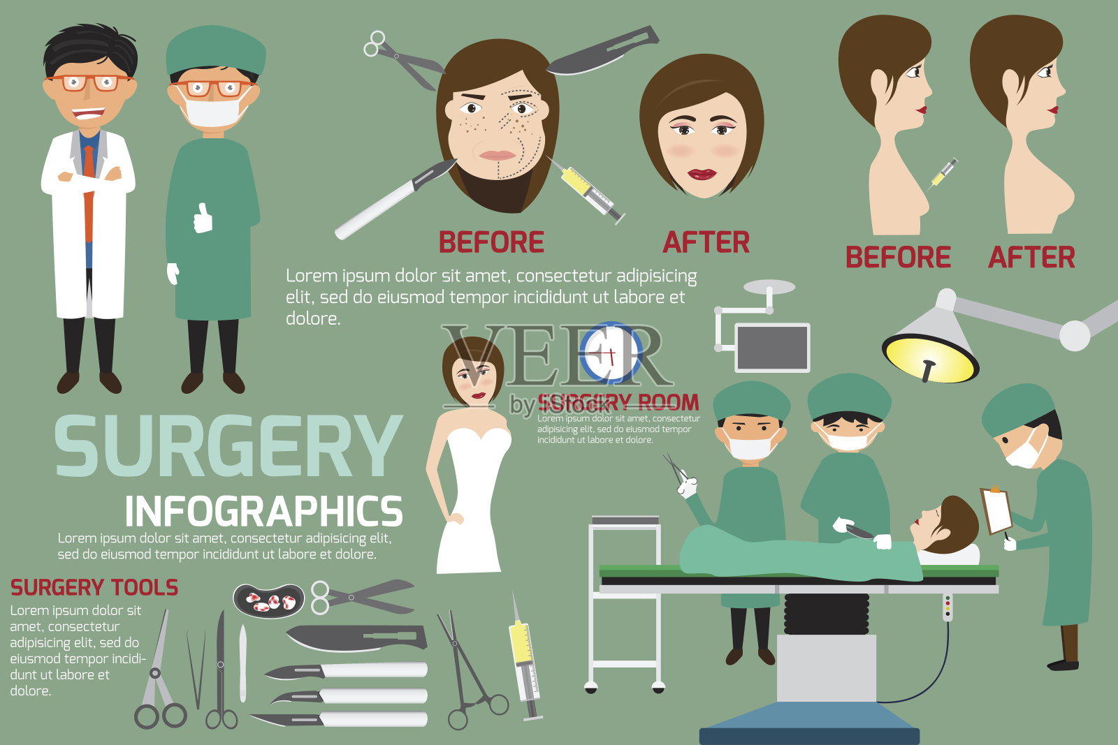 手术海报信息图形元素，健康和医疗矢量插画图片素材