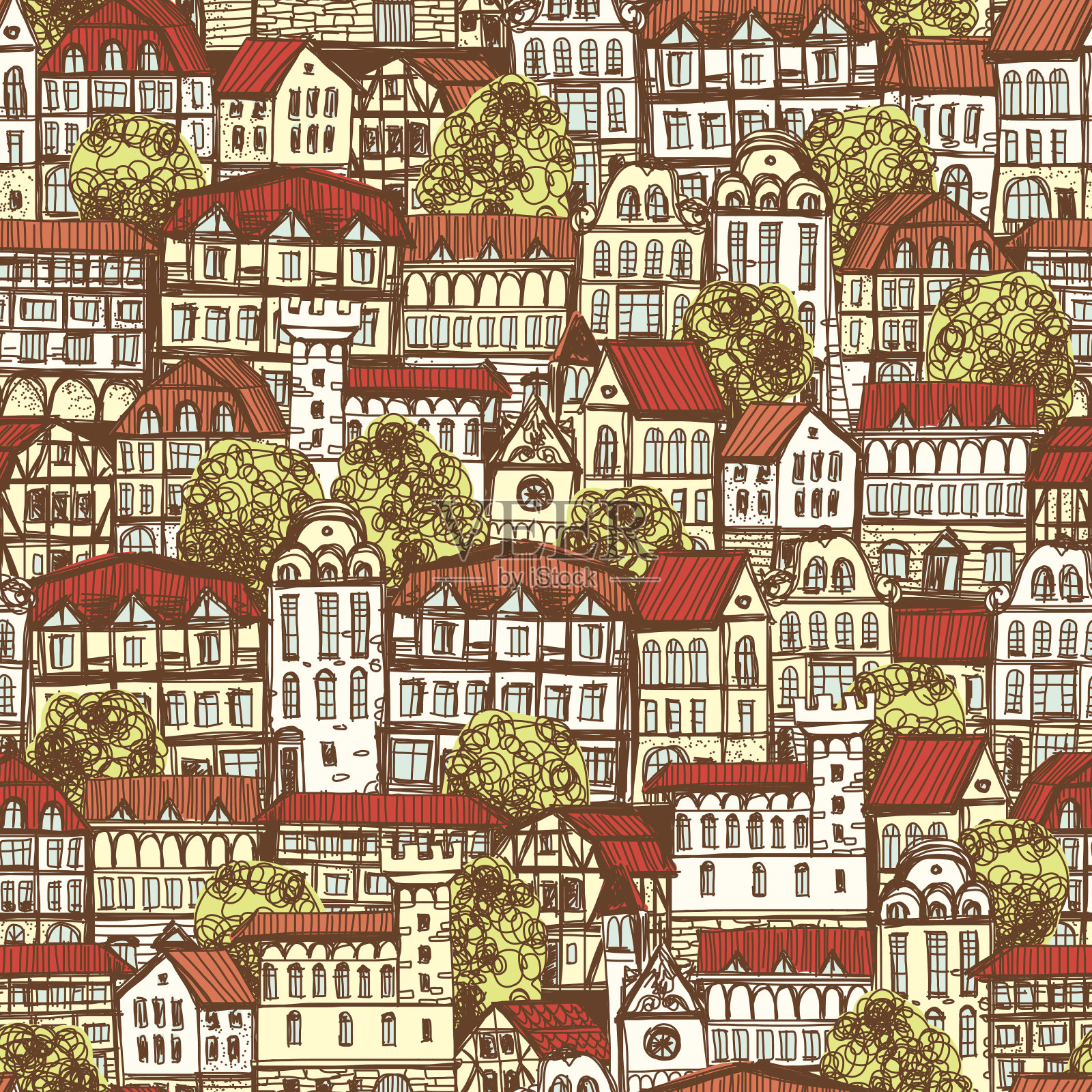 与旧城无缝模式插画图片素材