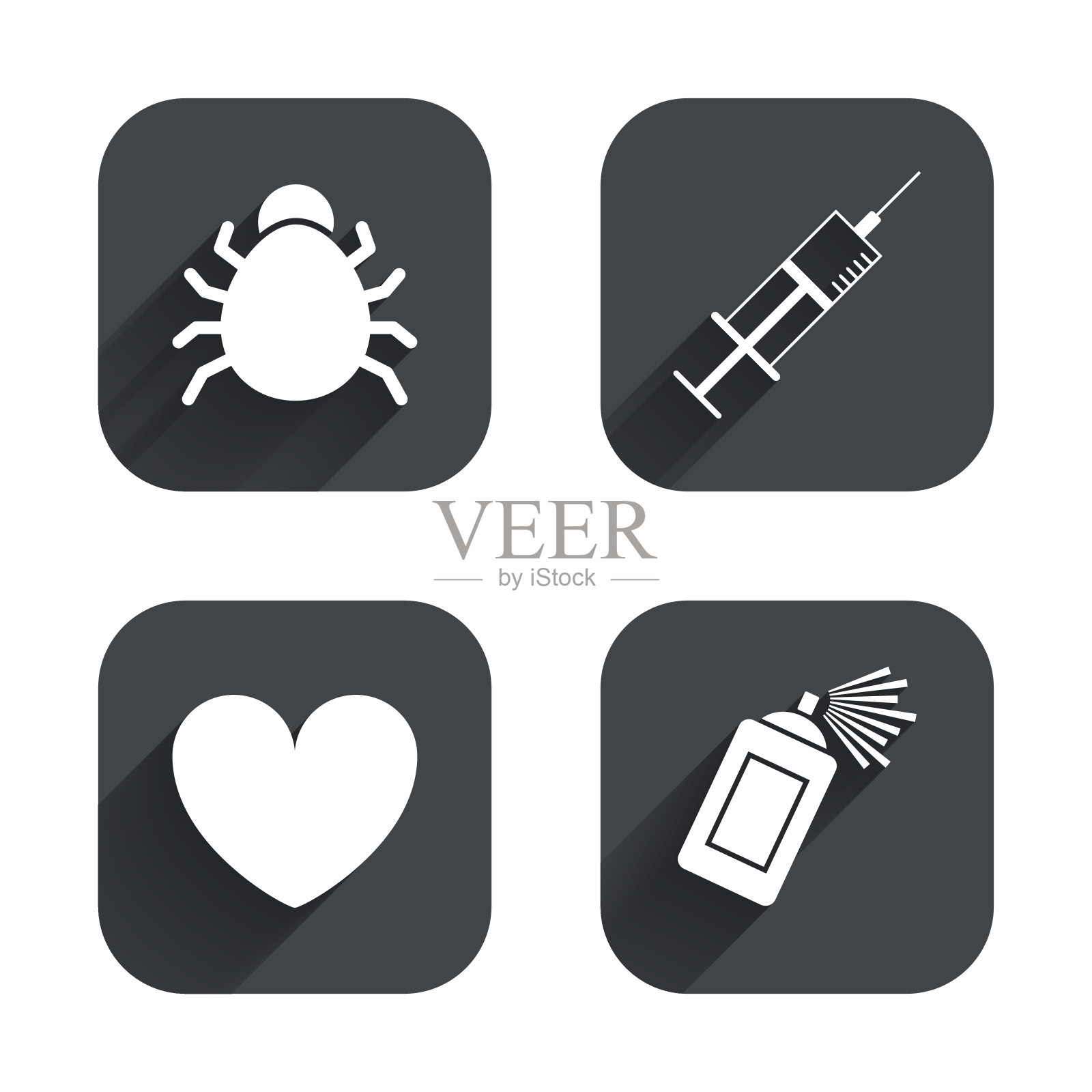 病毒和疫苗的迹象心，喷壶图标插画图片素材