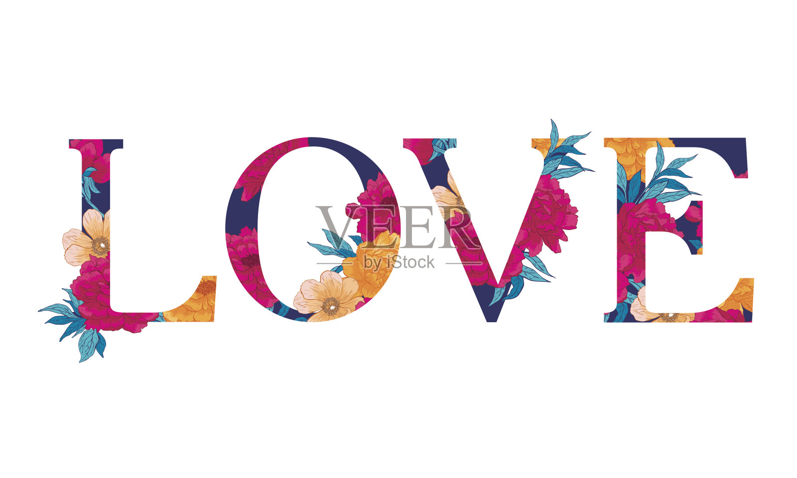 向量花字母。插画图片素材