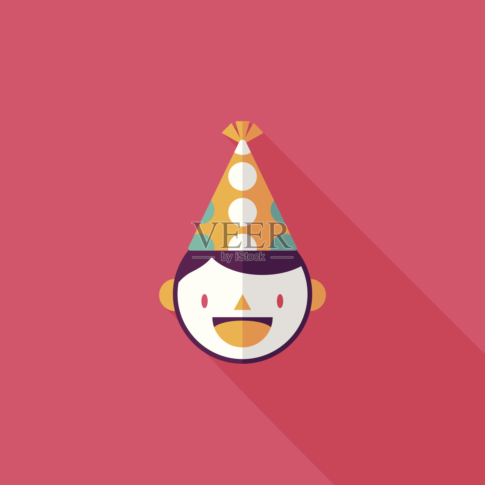 生日派对男孩扁平图标与长影子，eps10插画图片素材