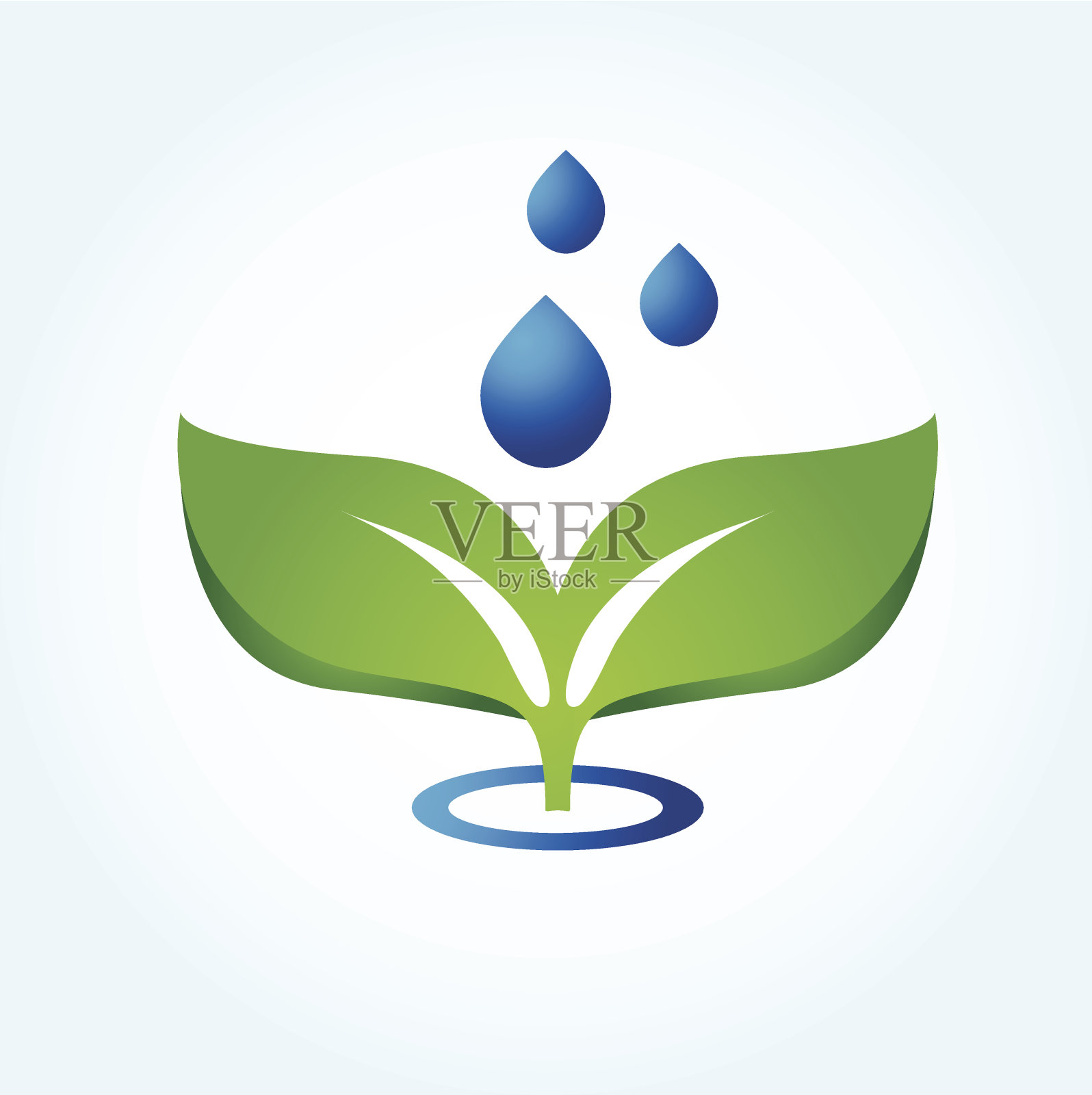 绿叶和雨滴的矢量图。生态的概念设计元素图片