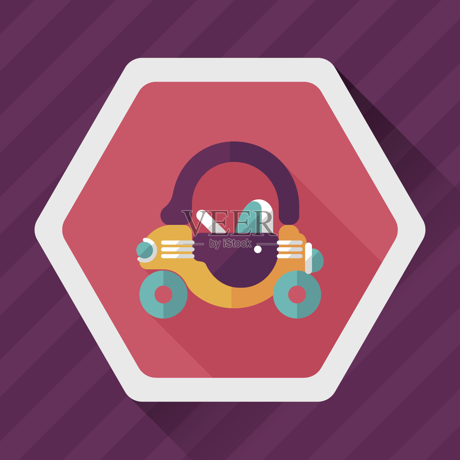 玩具汽车步行者扁平图标与长影子插画图片素材