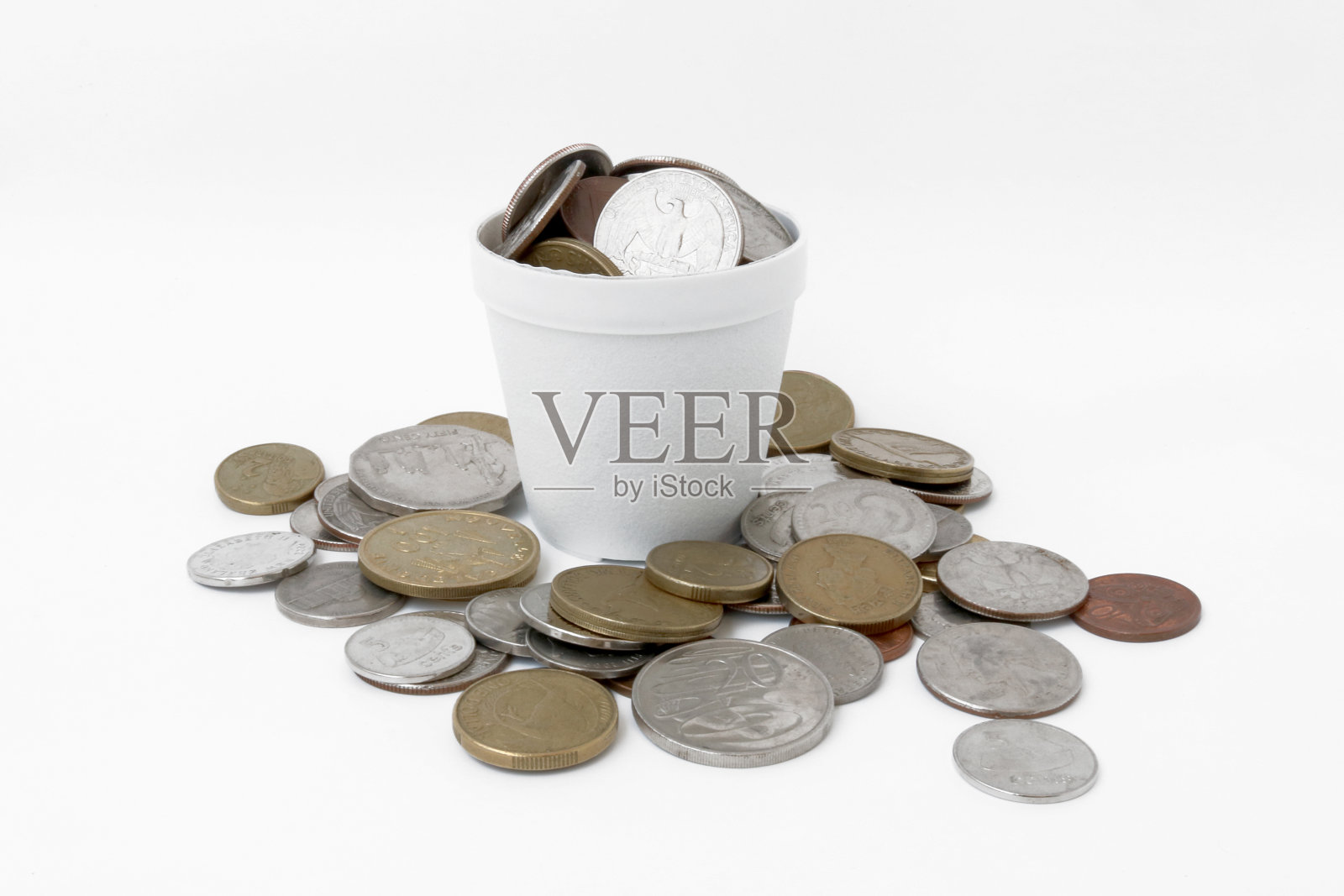 硬币在花盆照片摄影图片