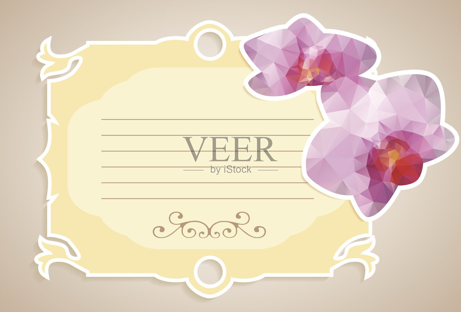 巴洛克风格与抽象兰花复古标签插画图片素材