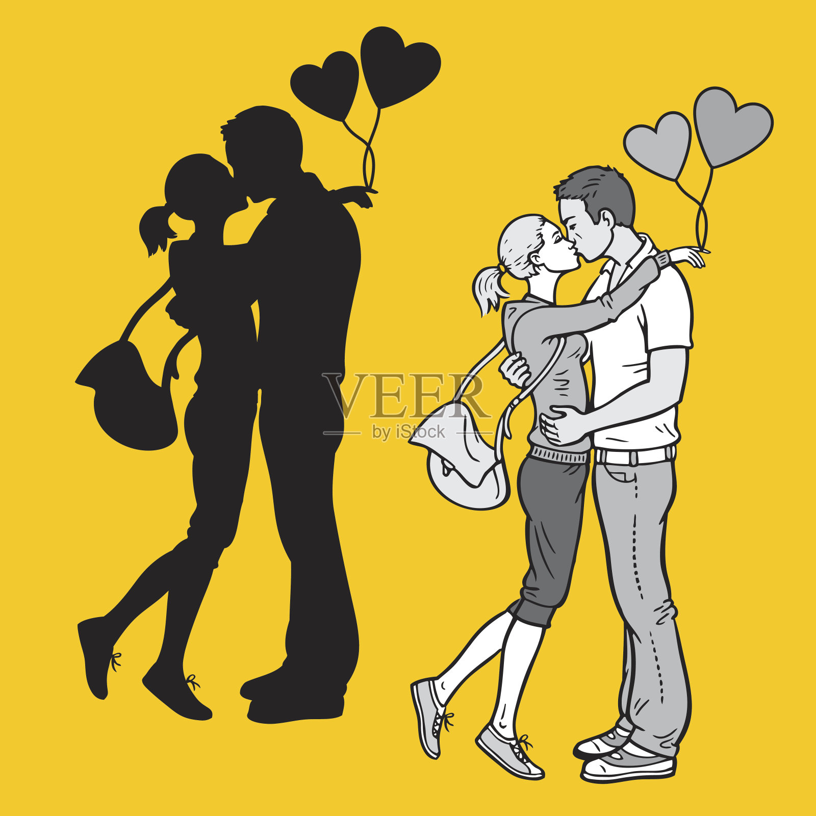 情人接吻的情侣插画图片素材