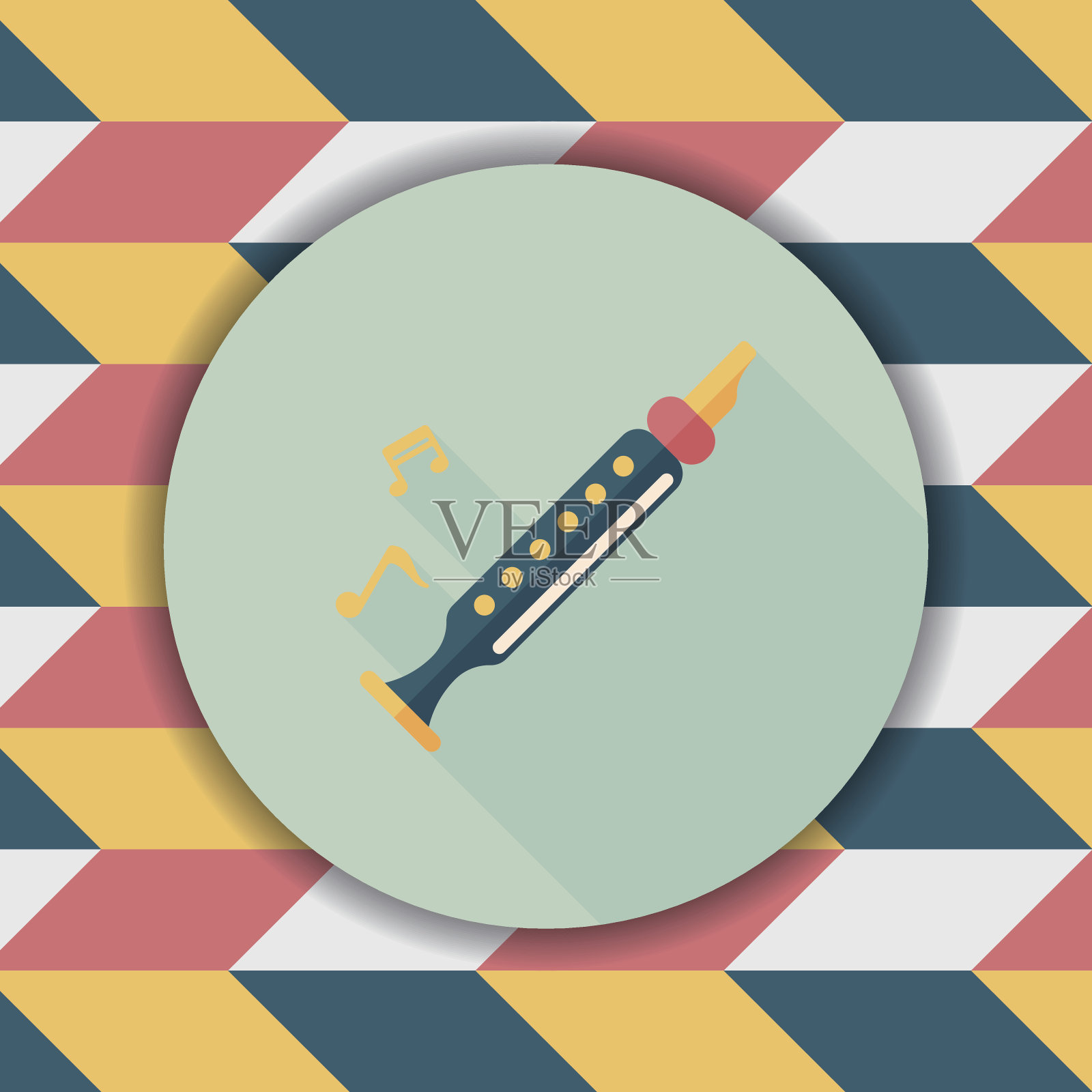 记录器平面图标与长阴影，eps10插画图片素材