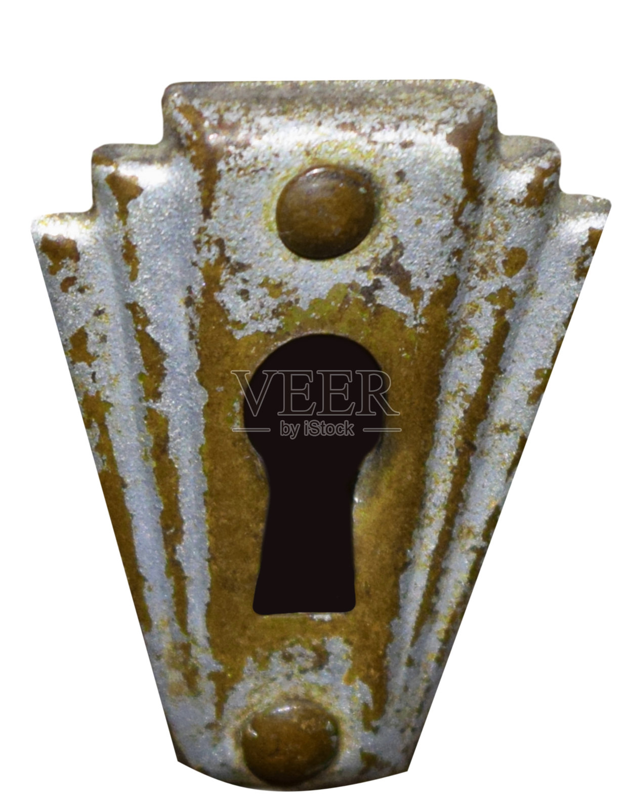 复古金属键孔接近，孤立的白色背景照片摄影图片