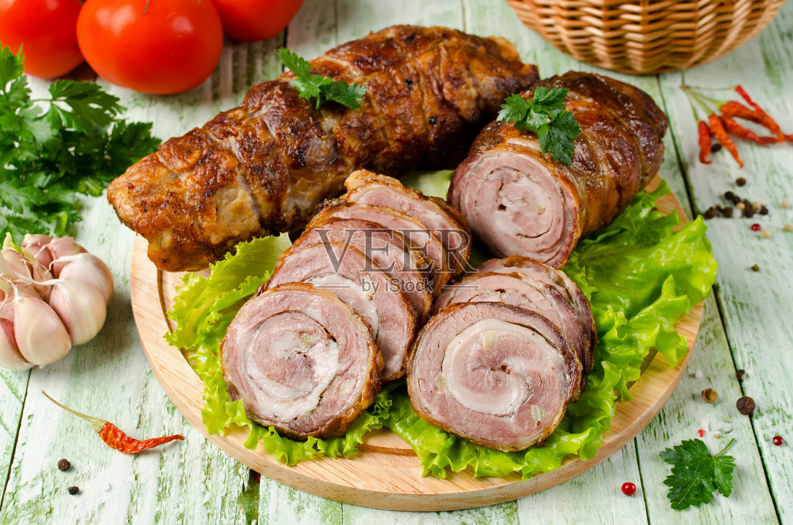 蒜蓉肉馅卷照片摄影图片