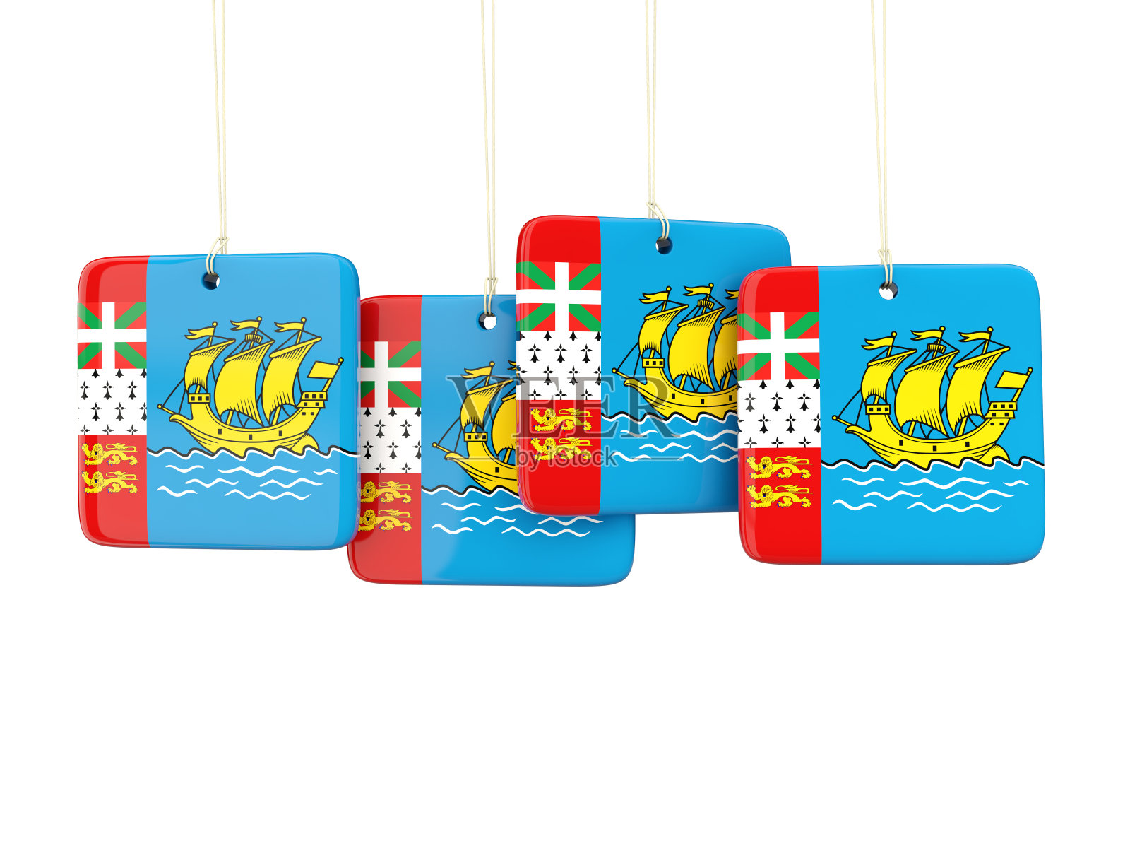 带有圣皮埃尔旗和密克隆旗的方形标签照片摄影图片