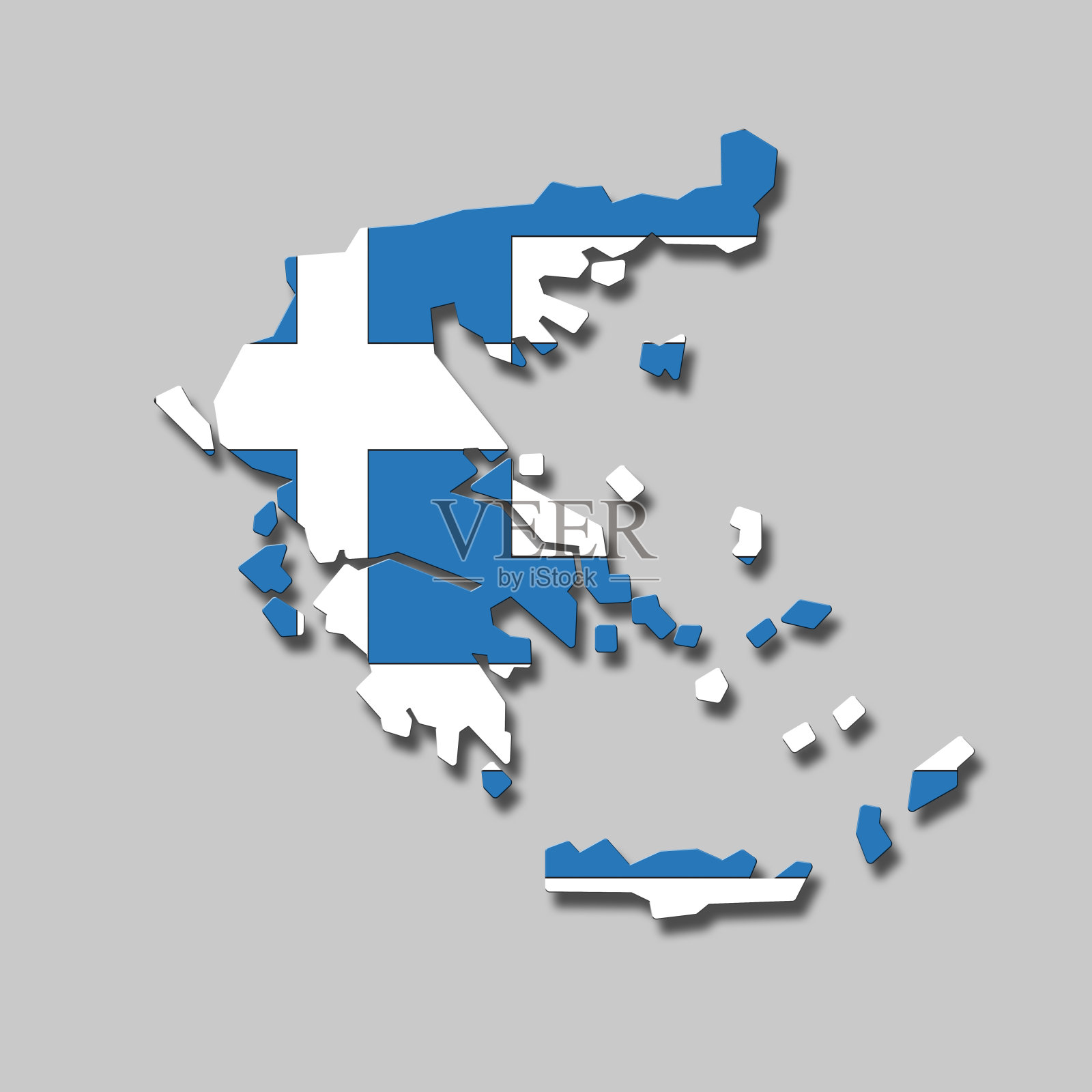 灰色背景下的希腊轮廓，数字合成照片摄影图片