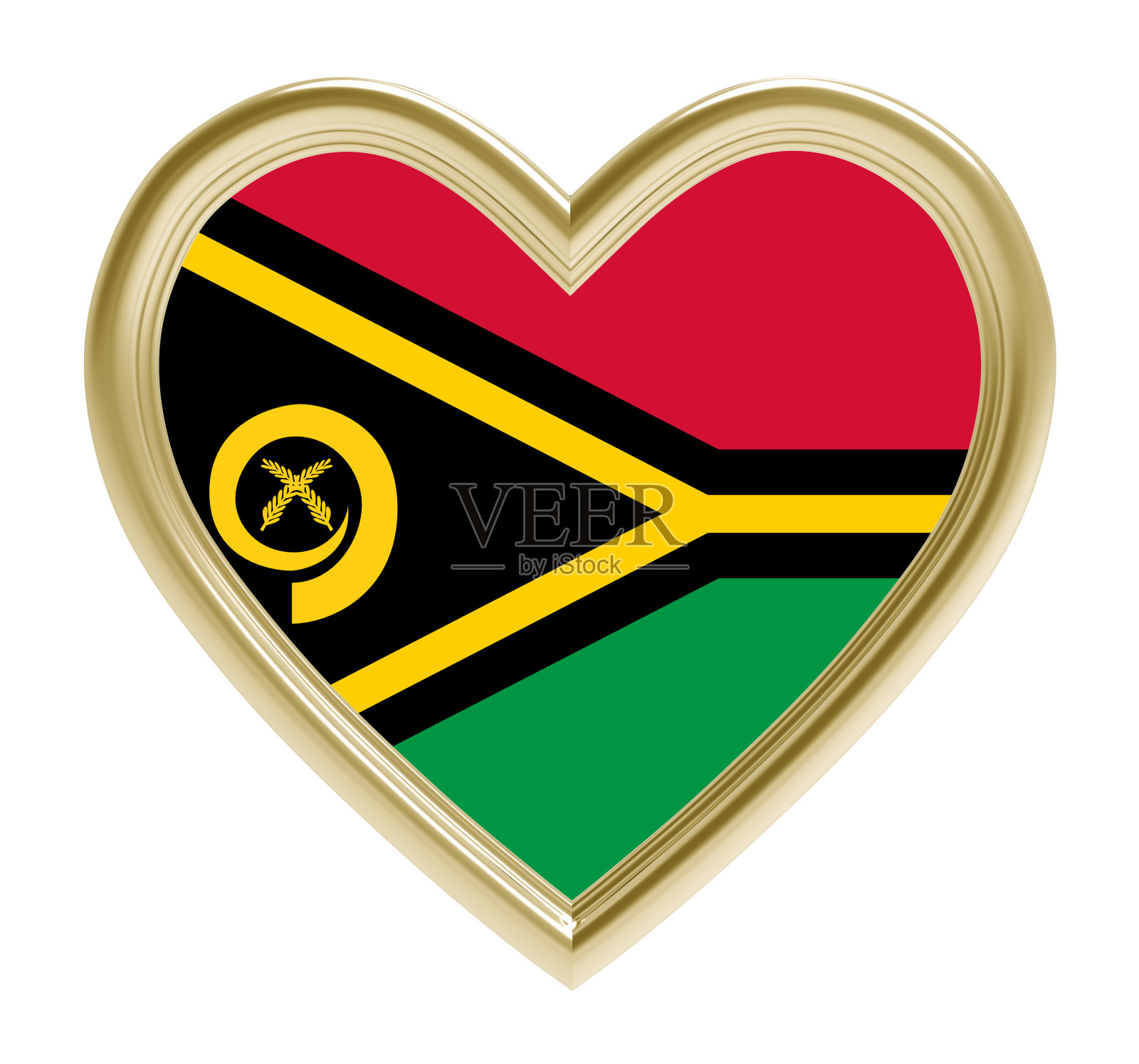 瓦努阿图国旗以金色的心孤立在白色的背景上。照片摄影图片