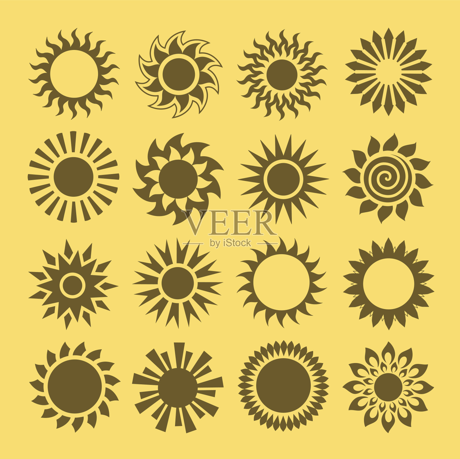 一套简单的太阳图标。向量夏季符号集合插画图片素材