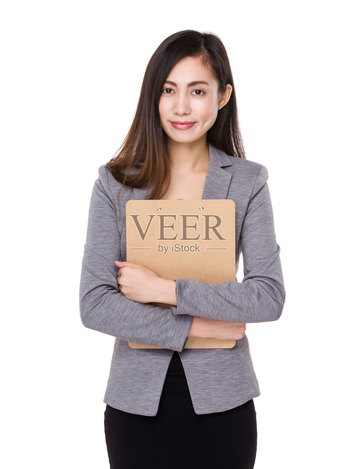 亚洲年轻女商人拿着剪贴板照片摄影图片