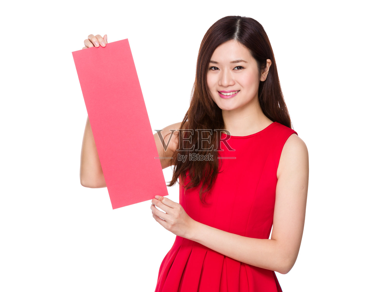 手持红旗的女子照片摄影图片