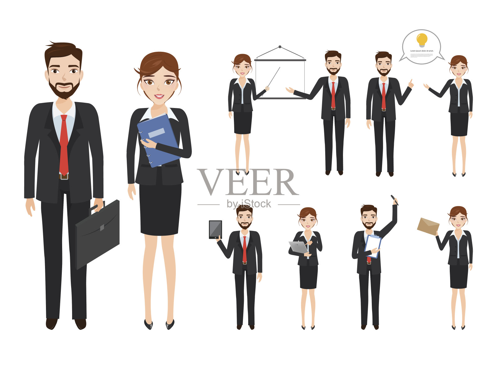 一套商业男人和商业女人。插画图片素材