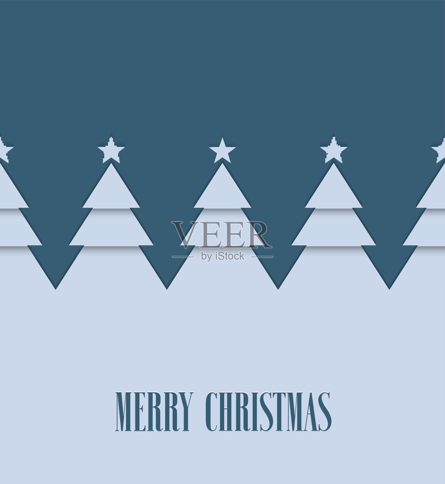 带有圣诞树的老式贺卡。插画图片素材