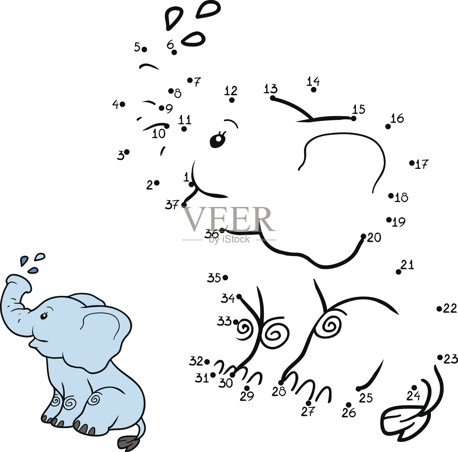 儿童数字游戏:大象插画图片素材