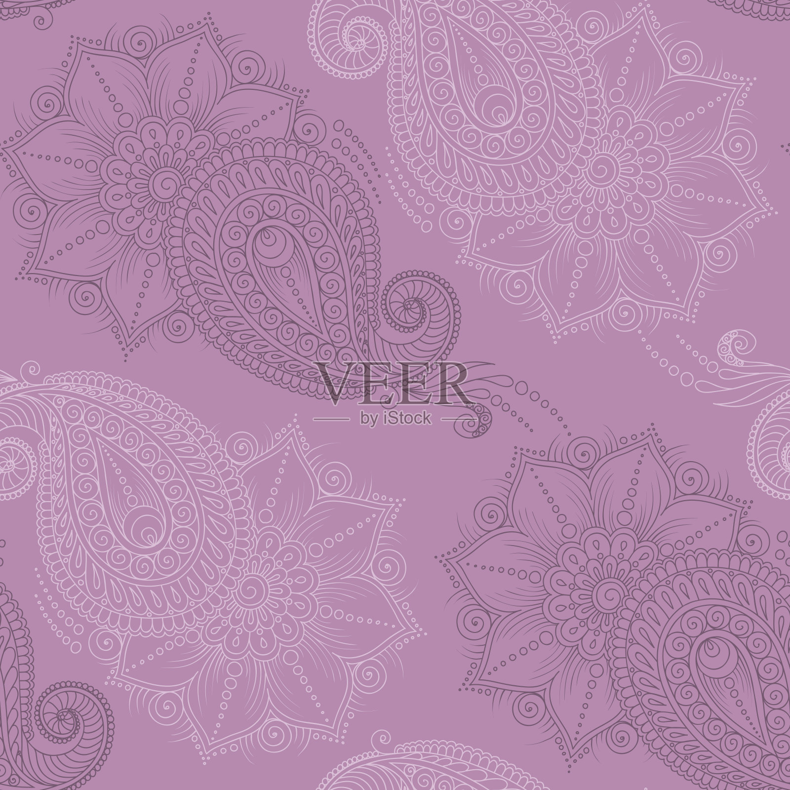 海娜·曼海蒂涂鸦无缝图案-佩斯利花插图照片摄影图片