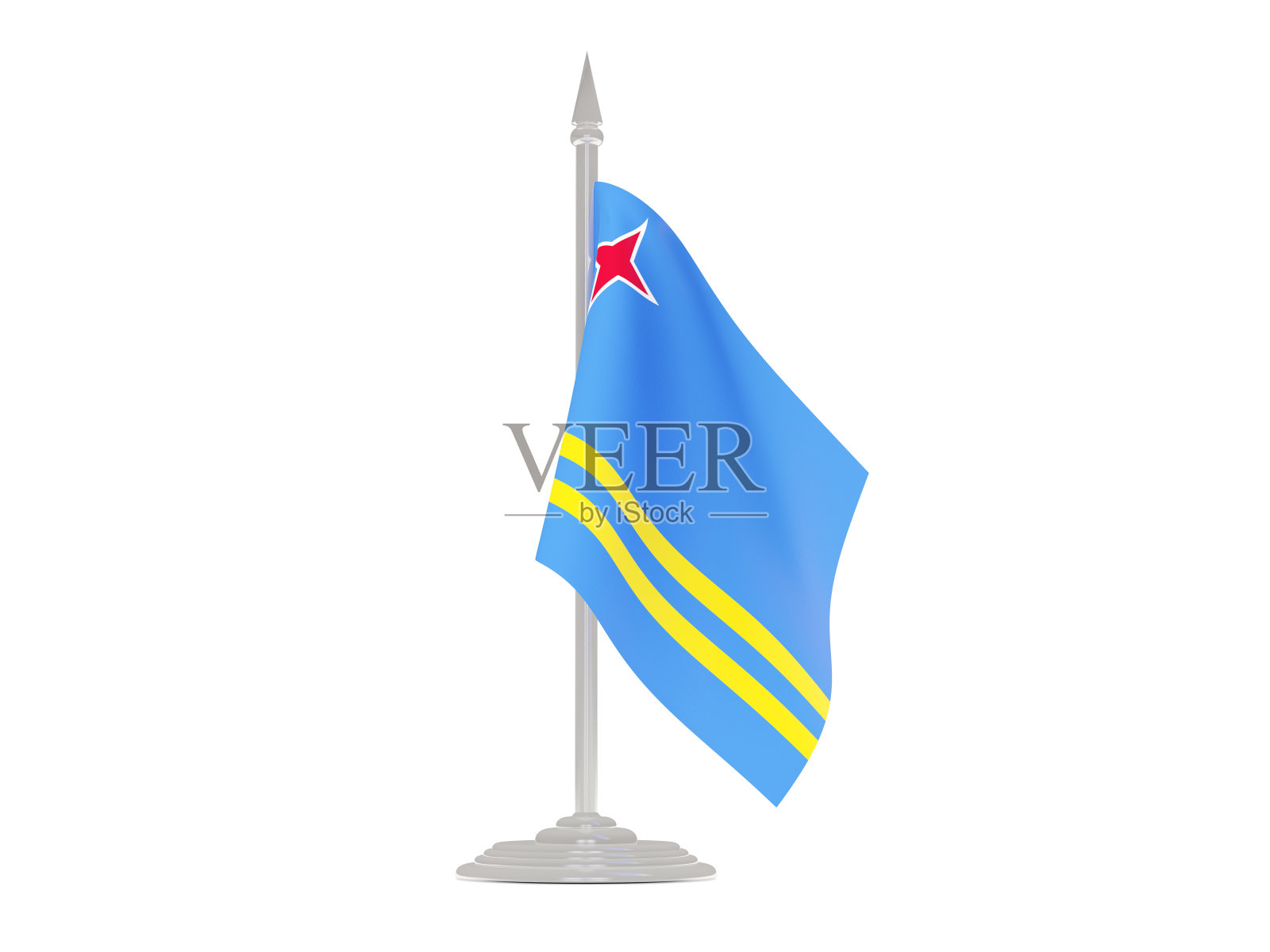 带旗杆的阿鲁巴旗。三维渲染照片摄影图片