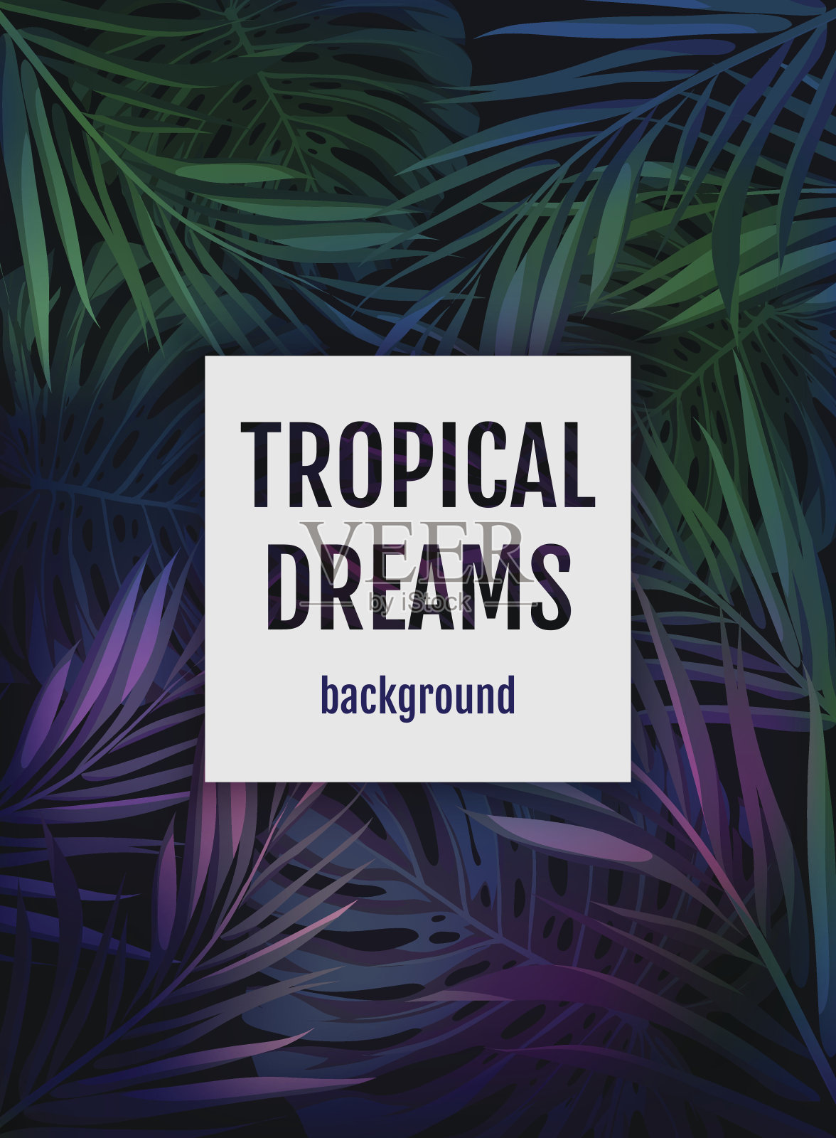 夏季热带夏威夷背景与棕榈树叶和异国情调插画图片素材