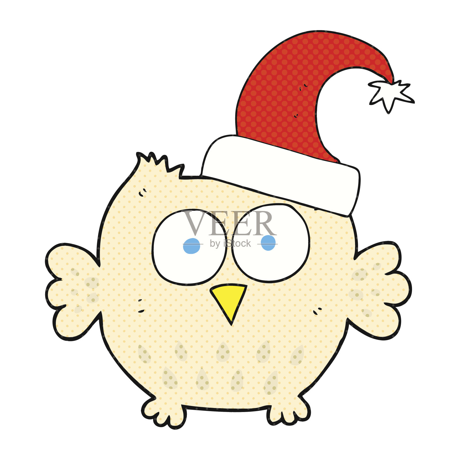 卡通小猫头鹰戴着圣诞帽插画图片素材