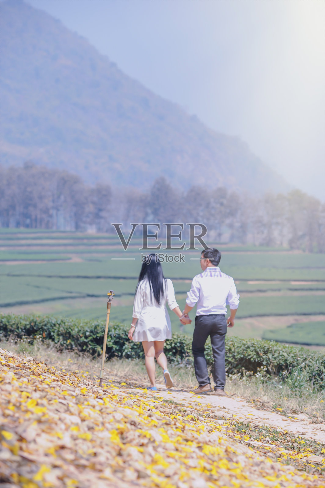 在公园里散步的亚洲人照片摄影图片