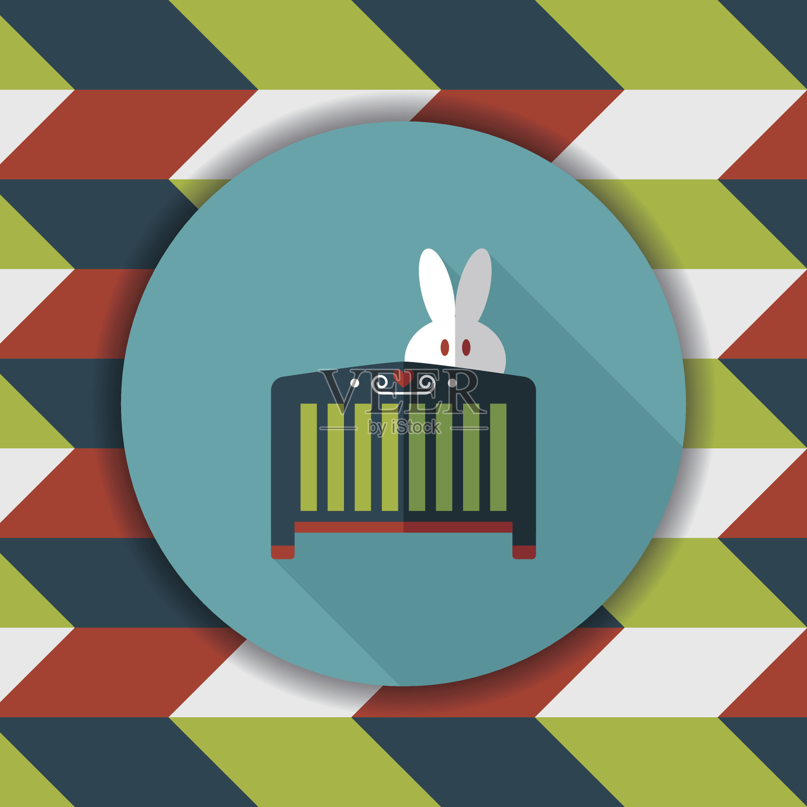 婴儿摇篮床与长影子的图标，eps10插画图片素材