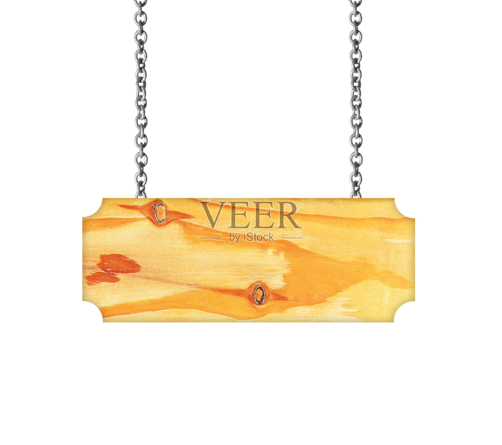 木牌上挂着一条链子，孤立在白色上照片摄影图片