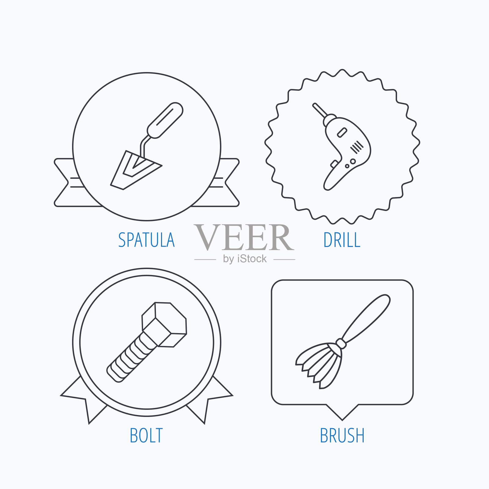 抹刀工具，钻头和笔刷图标。插画图片素材