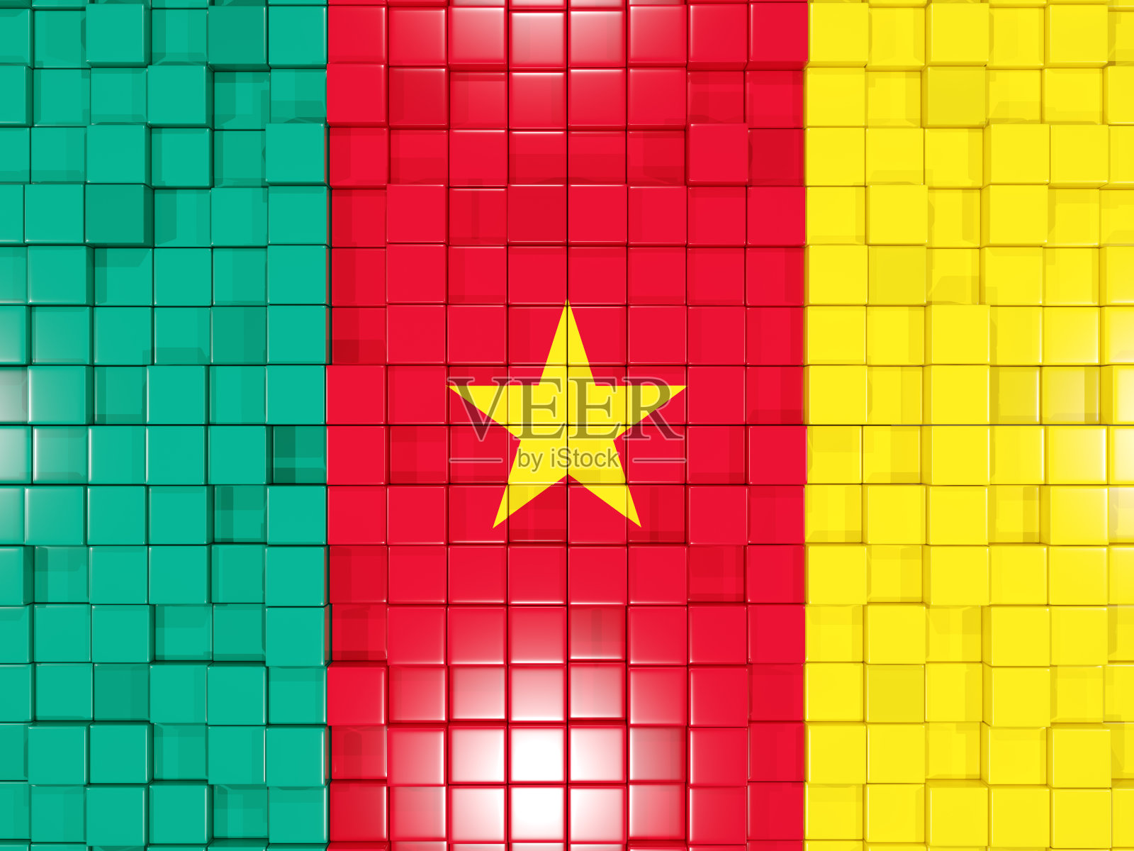 背景与方形部分。喀麦隆的旗帜照片摄影图片