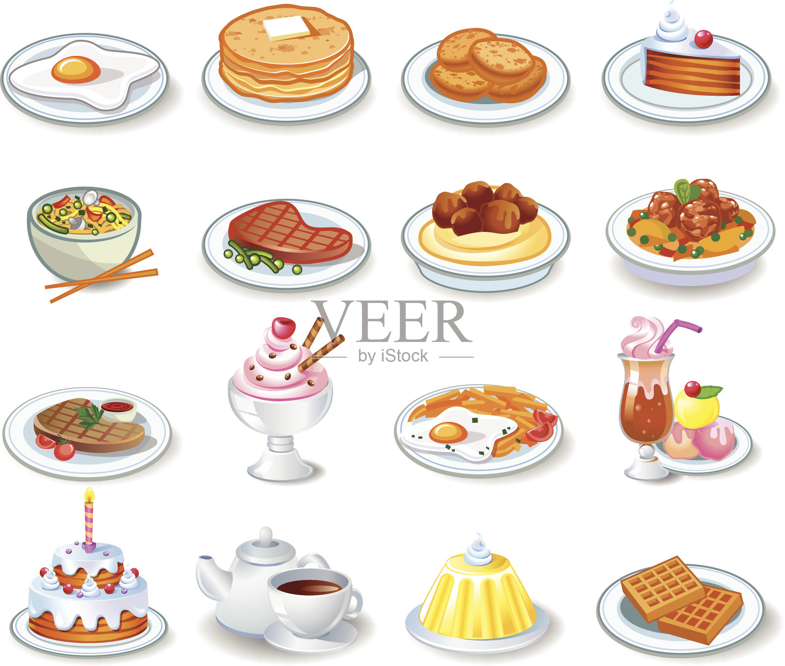 各种菜式的电脑图标插画图片素材