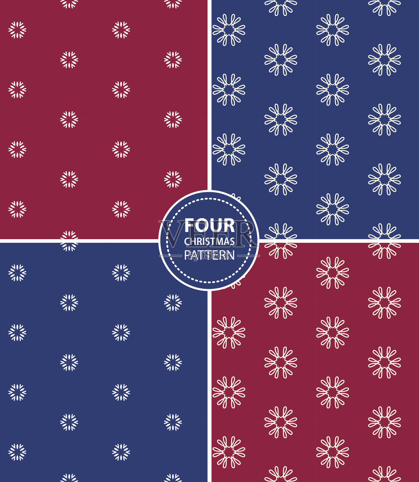 一套四个圣诞节无缝图案插画图片素材