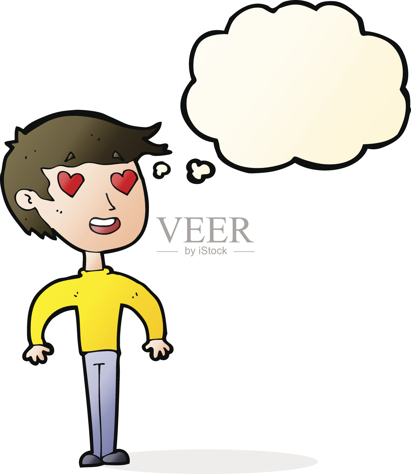 恋爱中的卡通男人与想法泡泡插画图片素材