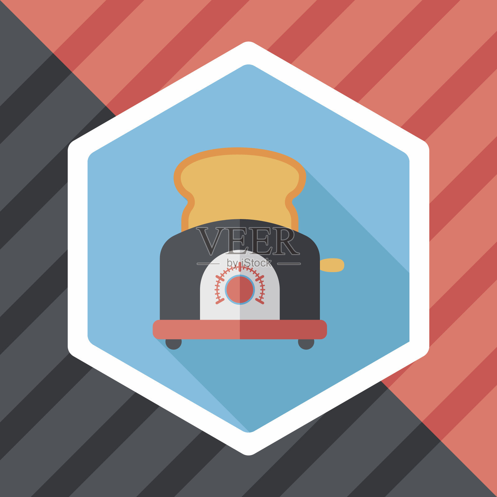 厨房用具烤面包机平面图标与长影子，eps10插画图片素材