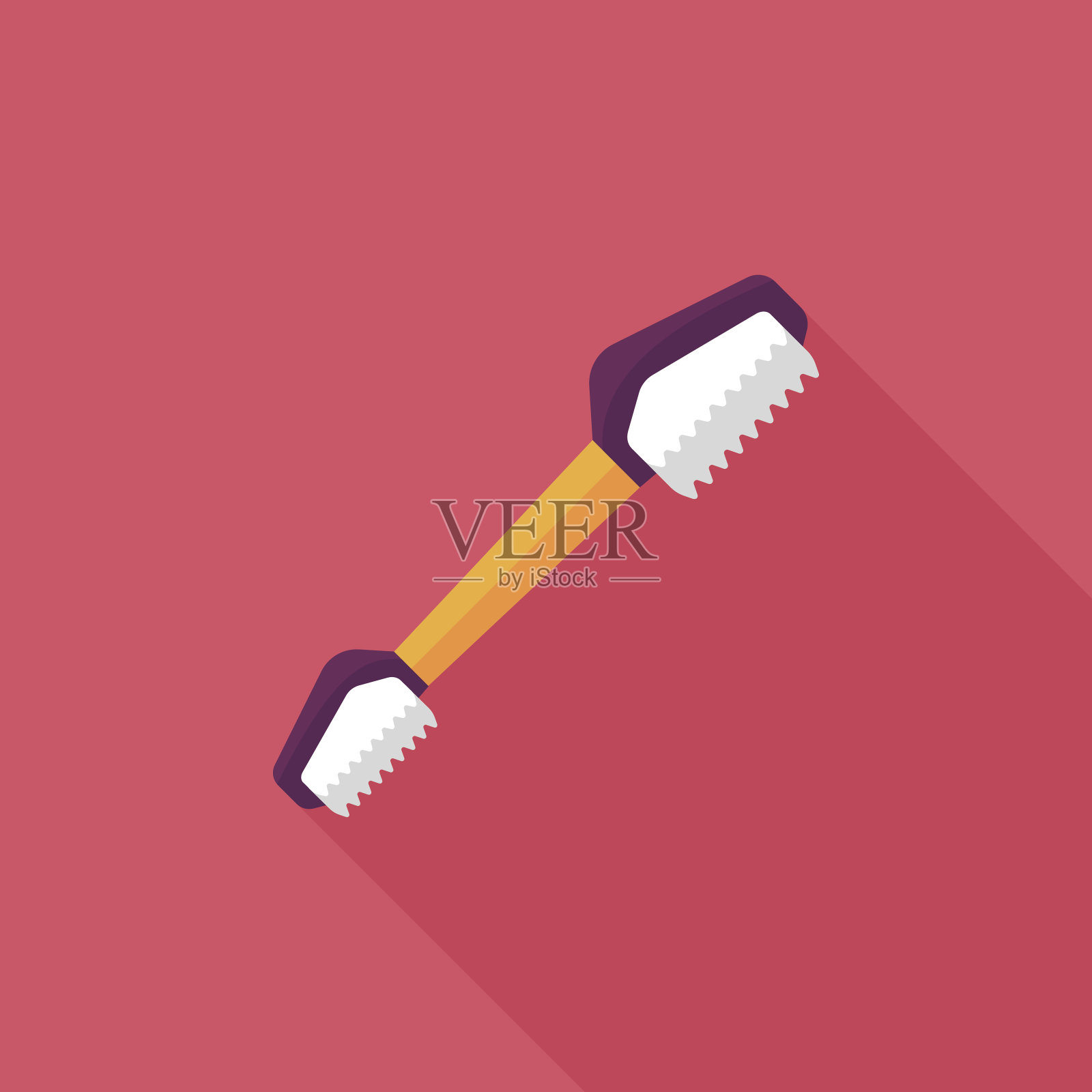 宠物牙齿刷平长阴影图标，eps10插画图片素材