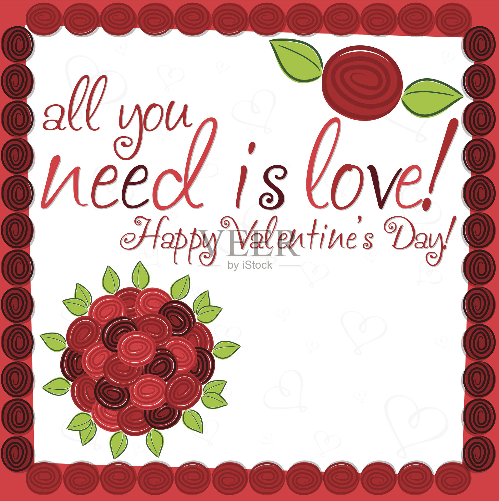 玫瑰花束情人节卡片矢量格式。设计模板素材