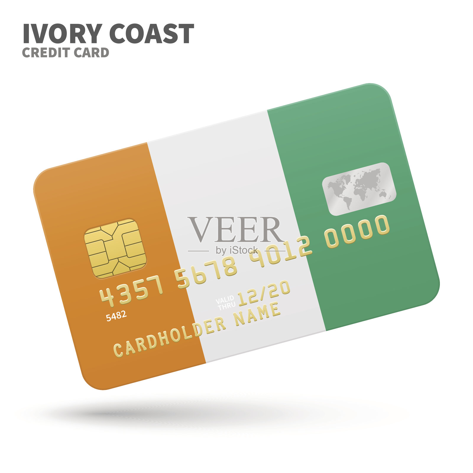 信用卡与象牙海岸国旗背景的银行，介绍插画图片素材