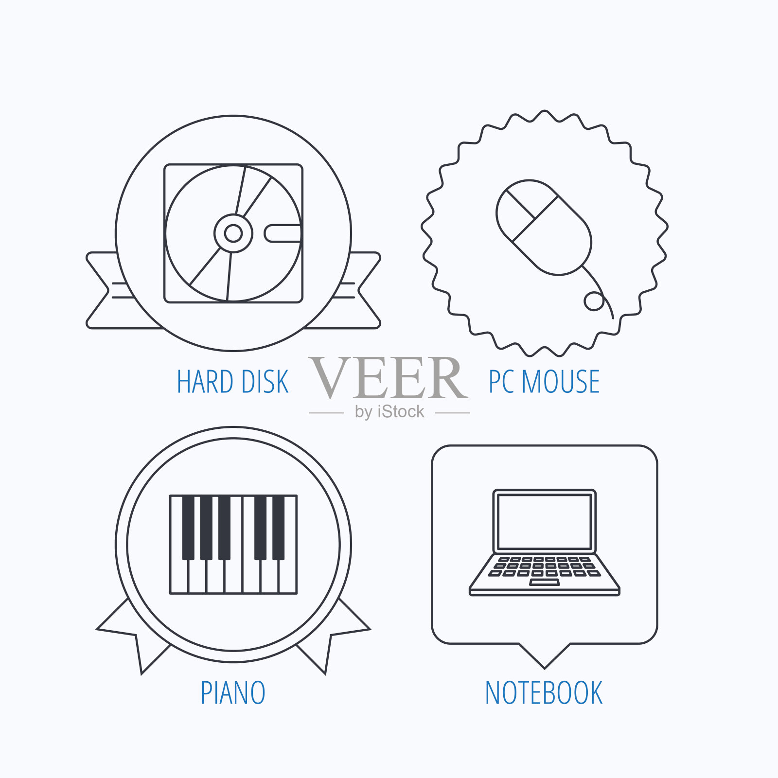 硬盘、电脑鼠标和笔记本电脑图标。插画图片素材