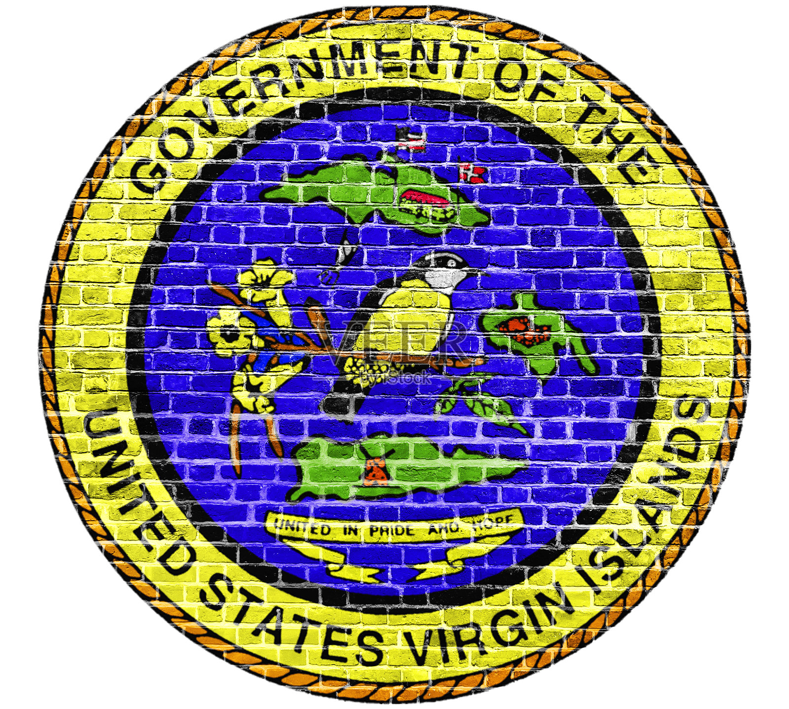 美属维尔京群岛印在砖上的美国国旗照片摄影图片