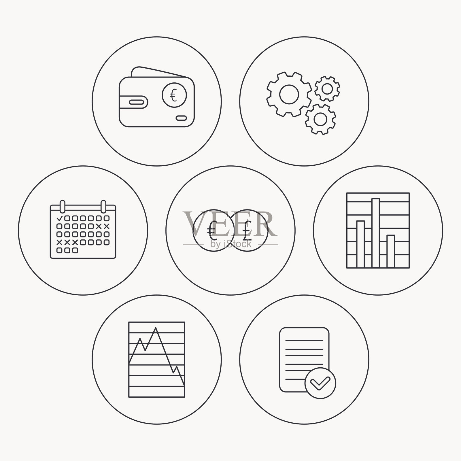 货币兑换，图表和欧元钱包图标。插画图片素材